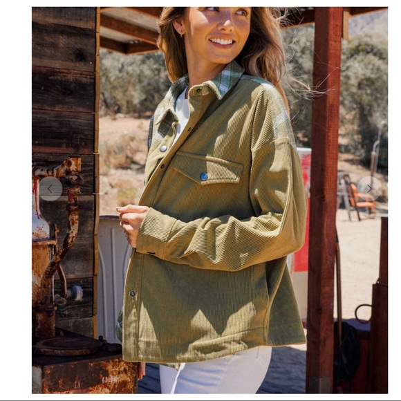 23 Boho Plaid Color Block Twofer Corduroy Shirt Jacket - Picture 6 of 6